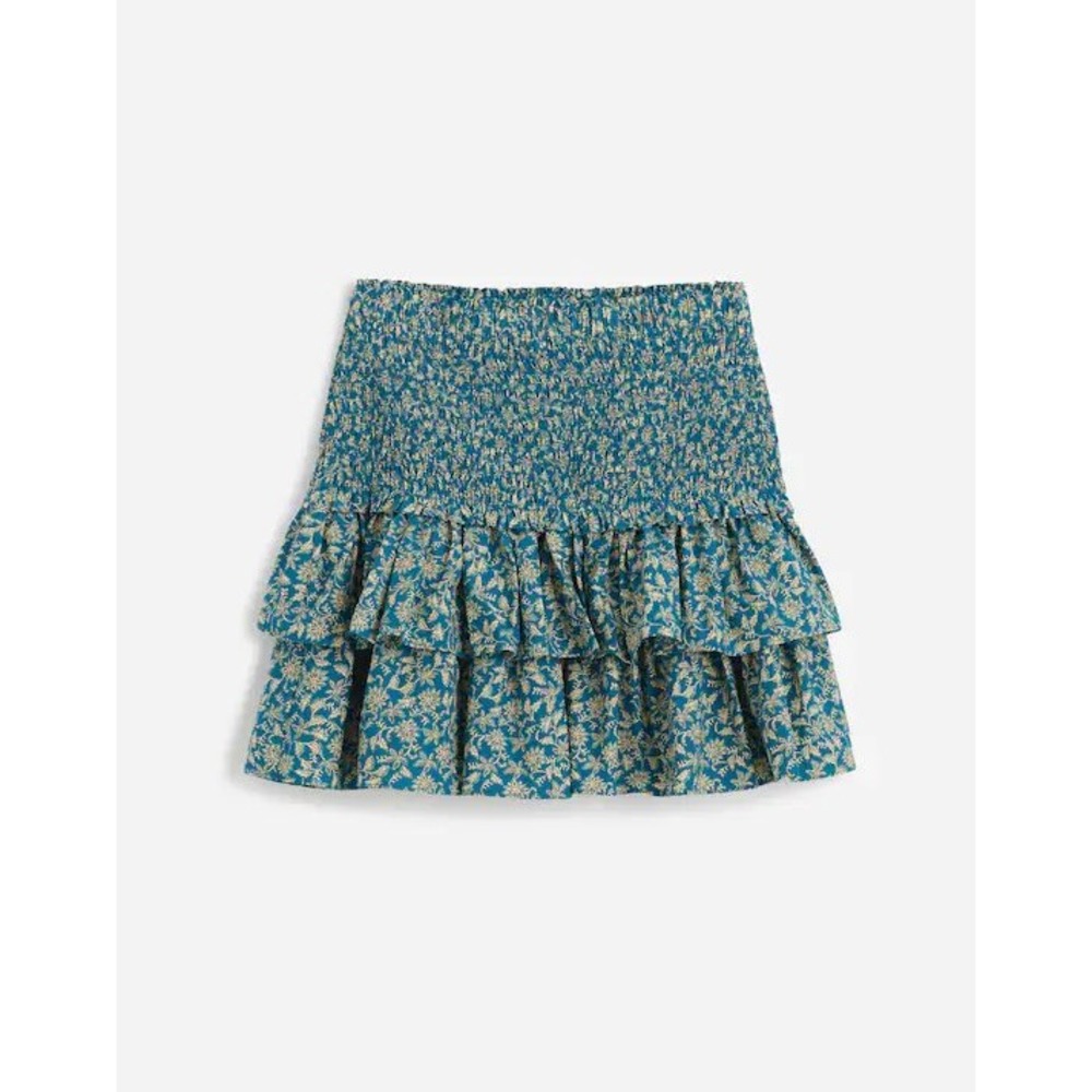 Madewell Teal Floral Smocked‎ Ruffle Mini Skirt NV212 Womens Size 2 NWT